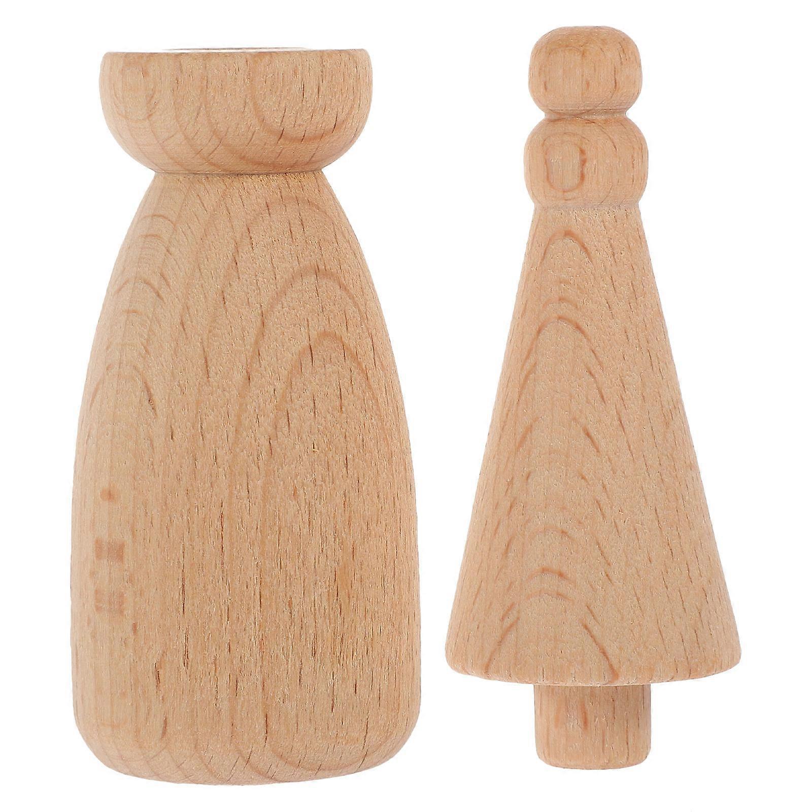 Wooden Peg Dolls for DIY Painting and Imaginative Play 5Pcs Khaki Set