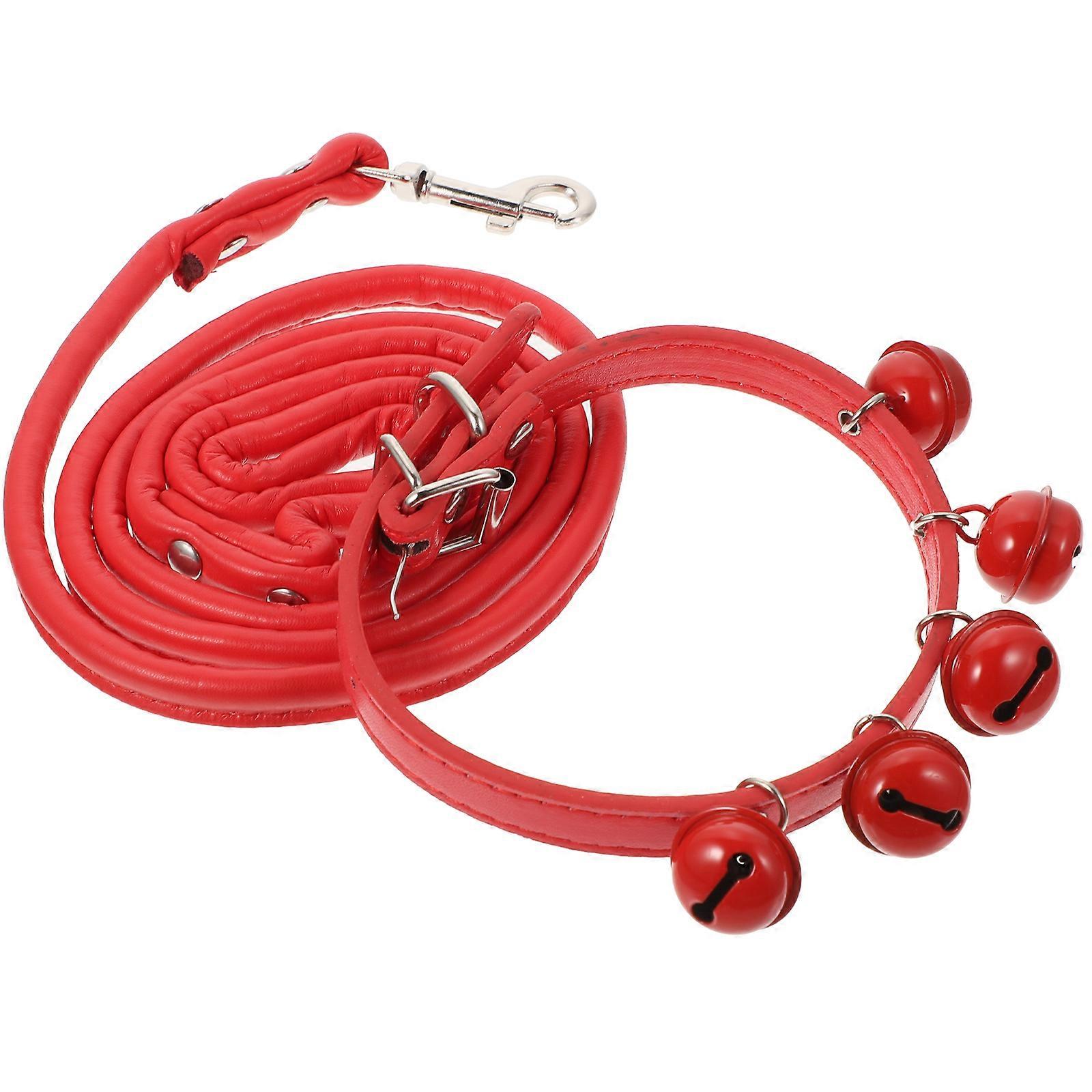 Pet Leash Pulling Rope Collar with Bell for Dog Walking Red M