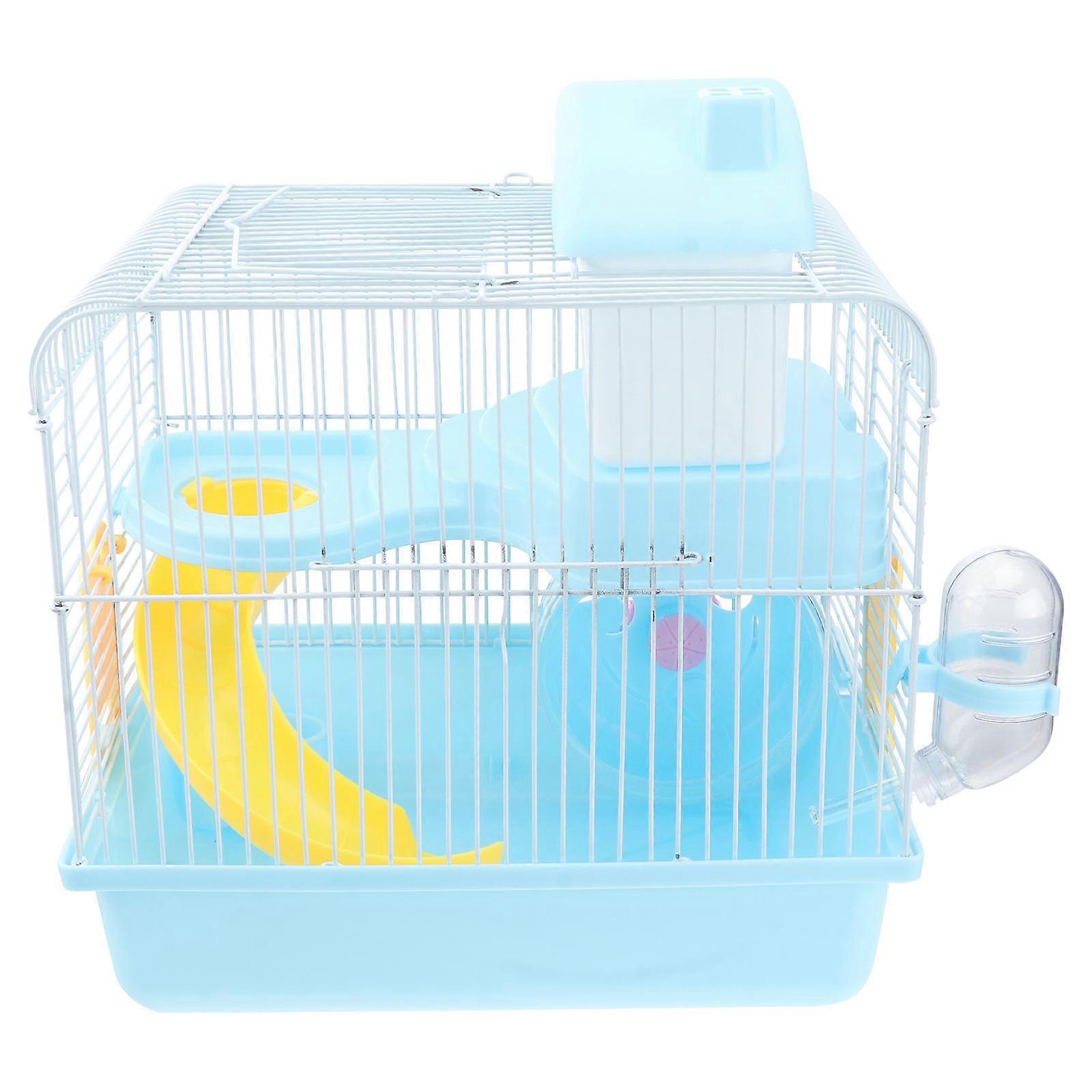 Hamster House Portable Double Layer Design For Small Pets Including Running Wheel Light Blue 1Pcs