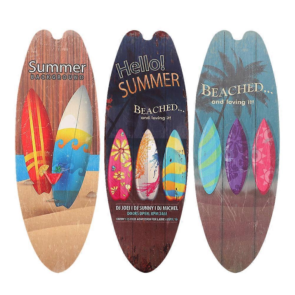 Hawaiian Style Surfboard Wall Hanging Sign For Outdoor Use Assorted Color Surfboard Shape 3Pcs