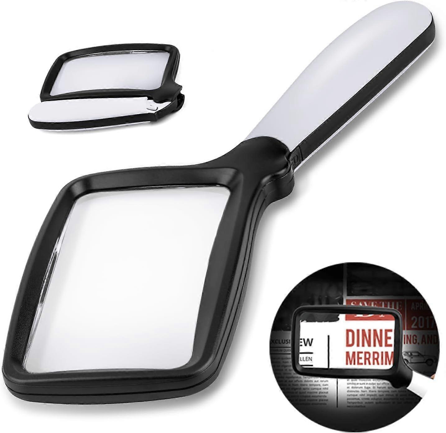 Folding Reading Magnifying Glass with Light, Large Rectangle 3X Magnifying Glass with Dimmable LED for Seniors with Macular Degeneration, Newspapers a
