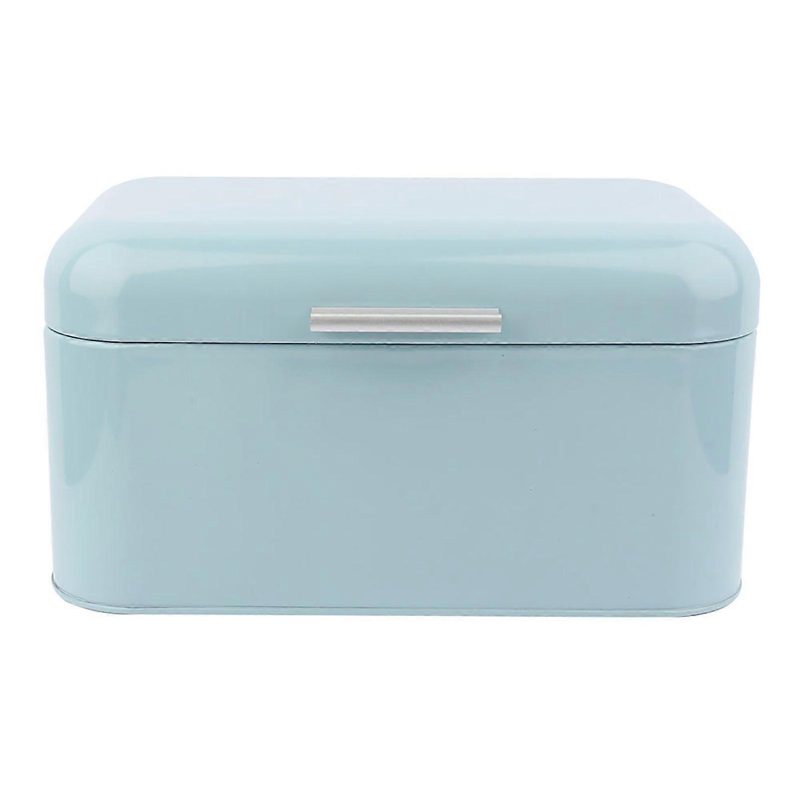 Solid Color Retro Metal Bread Bin Box Large Capacity Kitchen Storage Container (Blue)