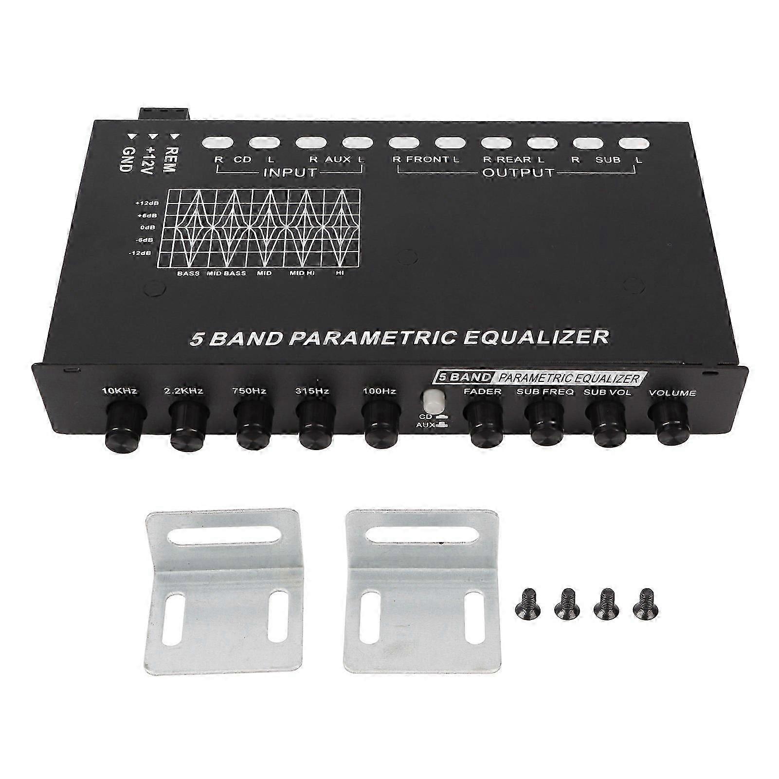 Égaliseur audio de voiture réglable 5 bandes Réglage précis EQ Tuning Crossover Amplifier Graphic Equalizer