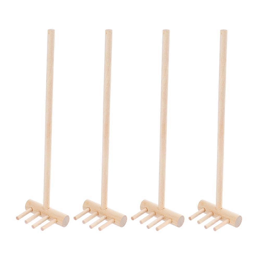Sand Tools Mini Wooden Rake Crafts for Decoration 4Pcs Set