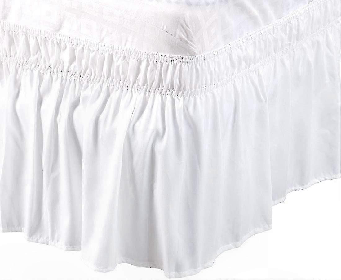 Ruffled Bed Skirt Wrap, 38cm Drop Microfiber Base Valance, Single Size, Snow White