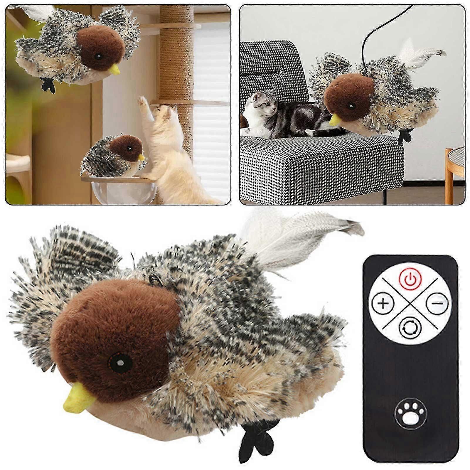 Sparrow Cat Toy For Indoor Cats, Rechargeable Lifelike Interactive Flapping Bird Cat Toy Tweet, Flapping Wings & Lively Chirping