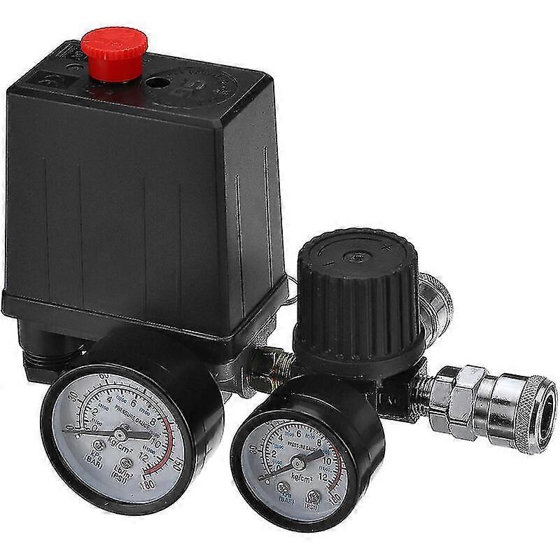 220V 0-180psi Air Compressor Pressure Switch Control Valve Regulator Gauges with Quick Connector (220V)