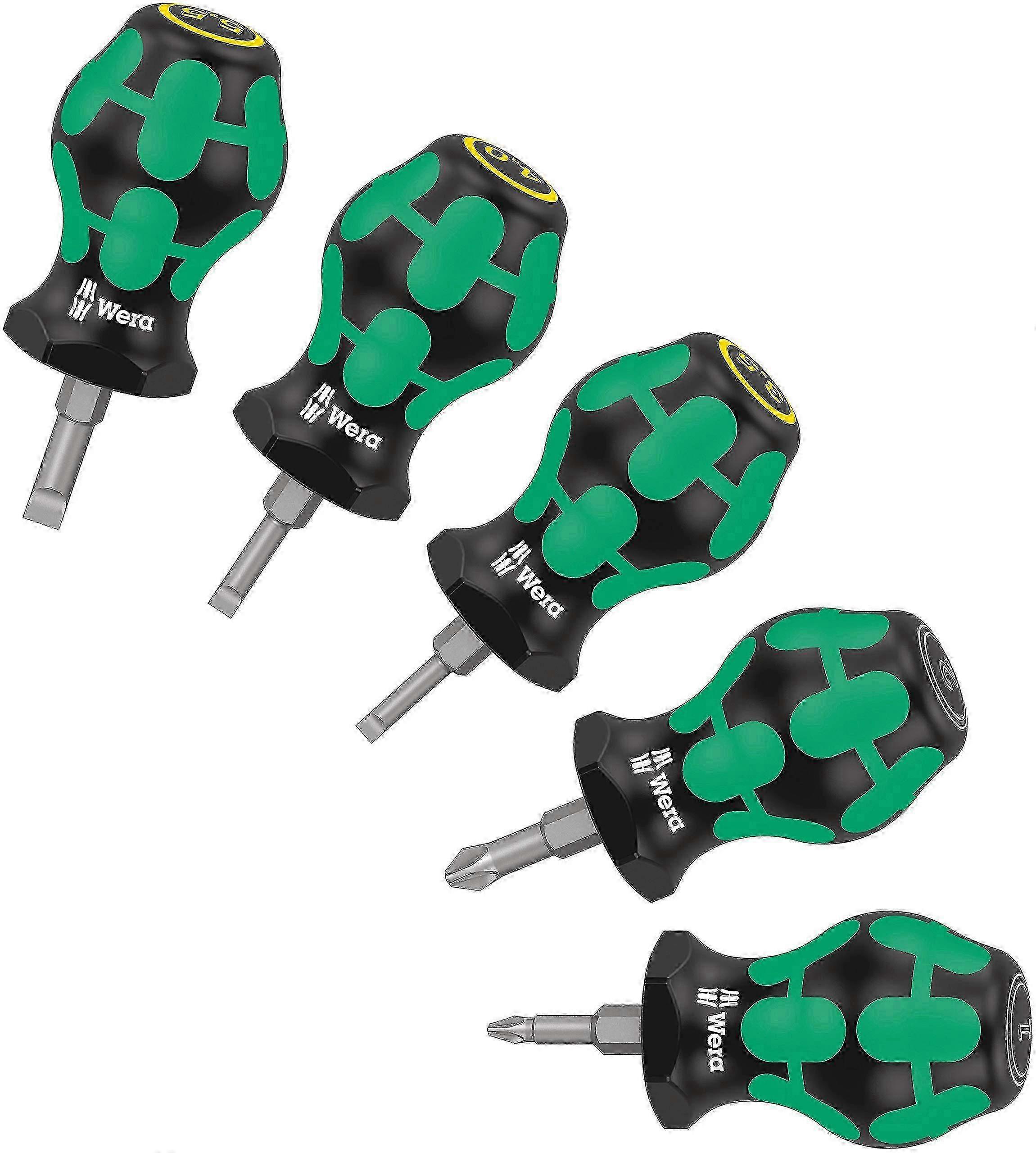5pc Stubby Set Pozidriv/Slotted Screwdrivers For Precision Work - Compact Handles For Tight Spaces