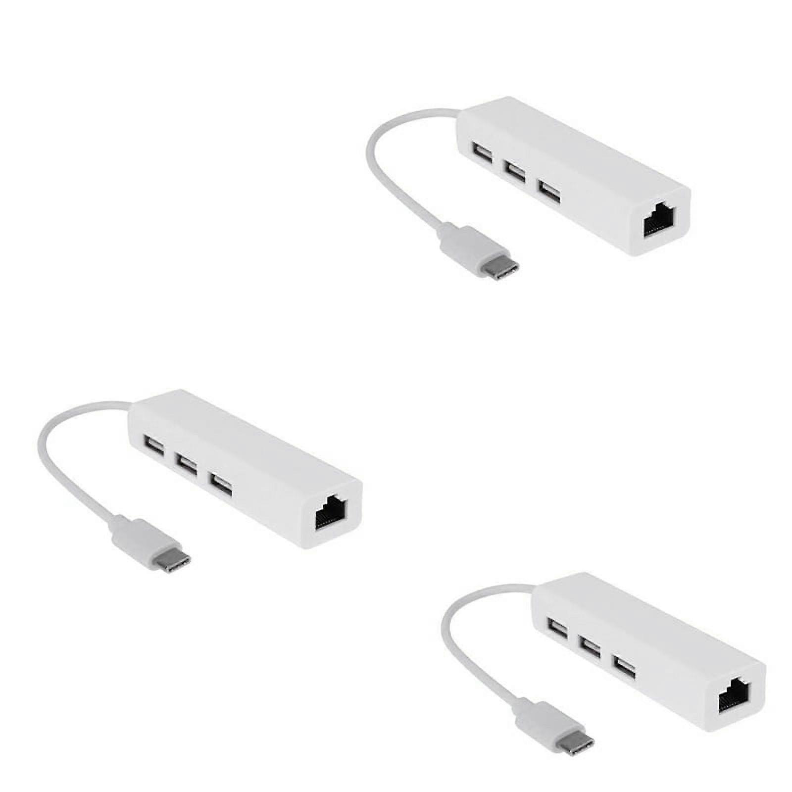 3X USB-C USB 3.1 Type C to USB RJ45 Ethernet Lan Adapter Hub Cable for PC