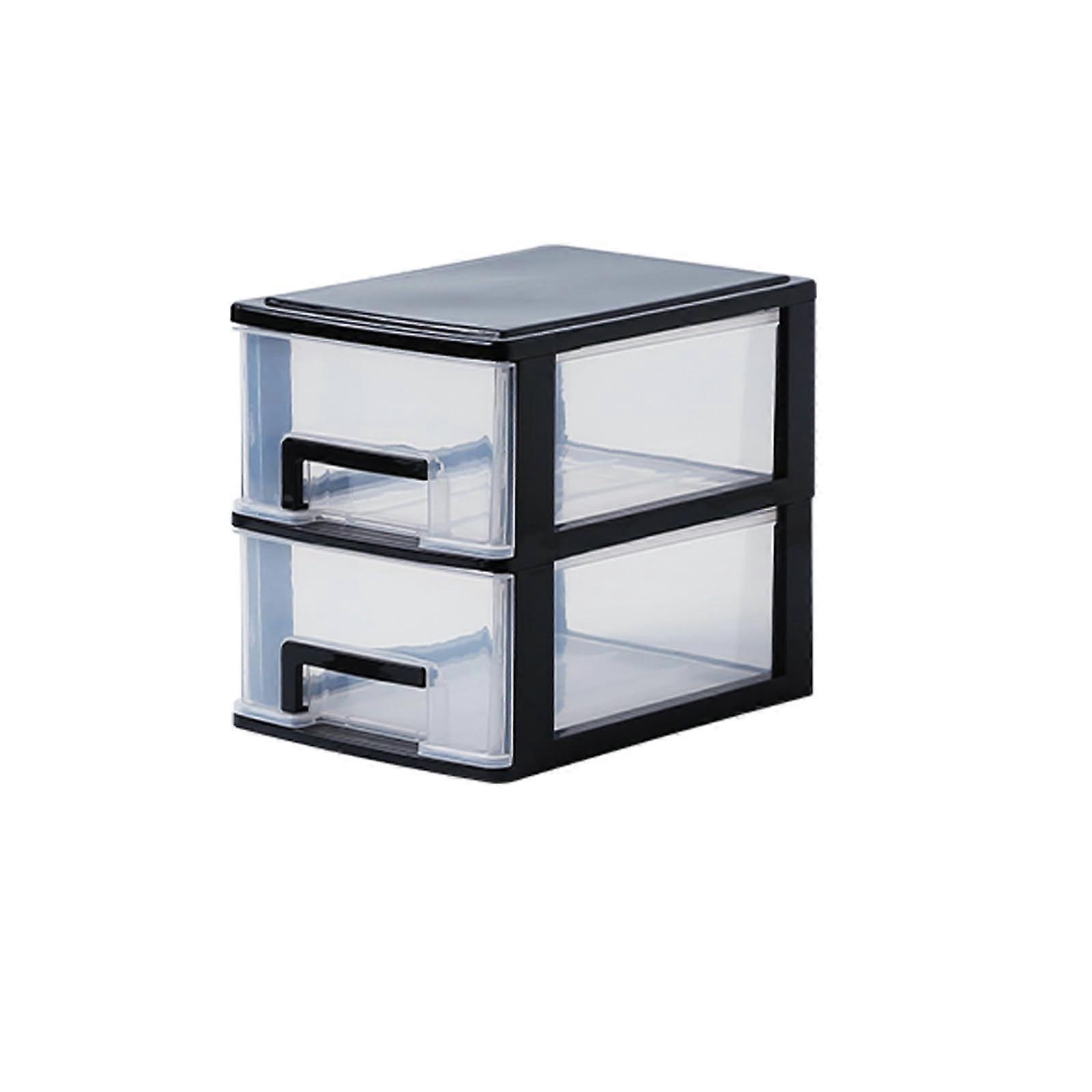 2Layer Transparent Plastic Storage Drawer Unit Stackable Organizer Clear Drawers Desk Organization Black