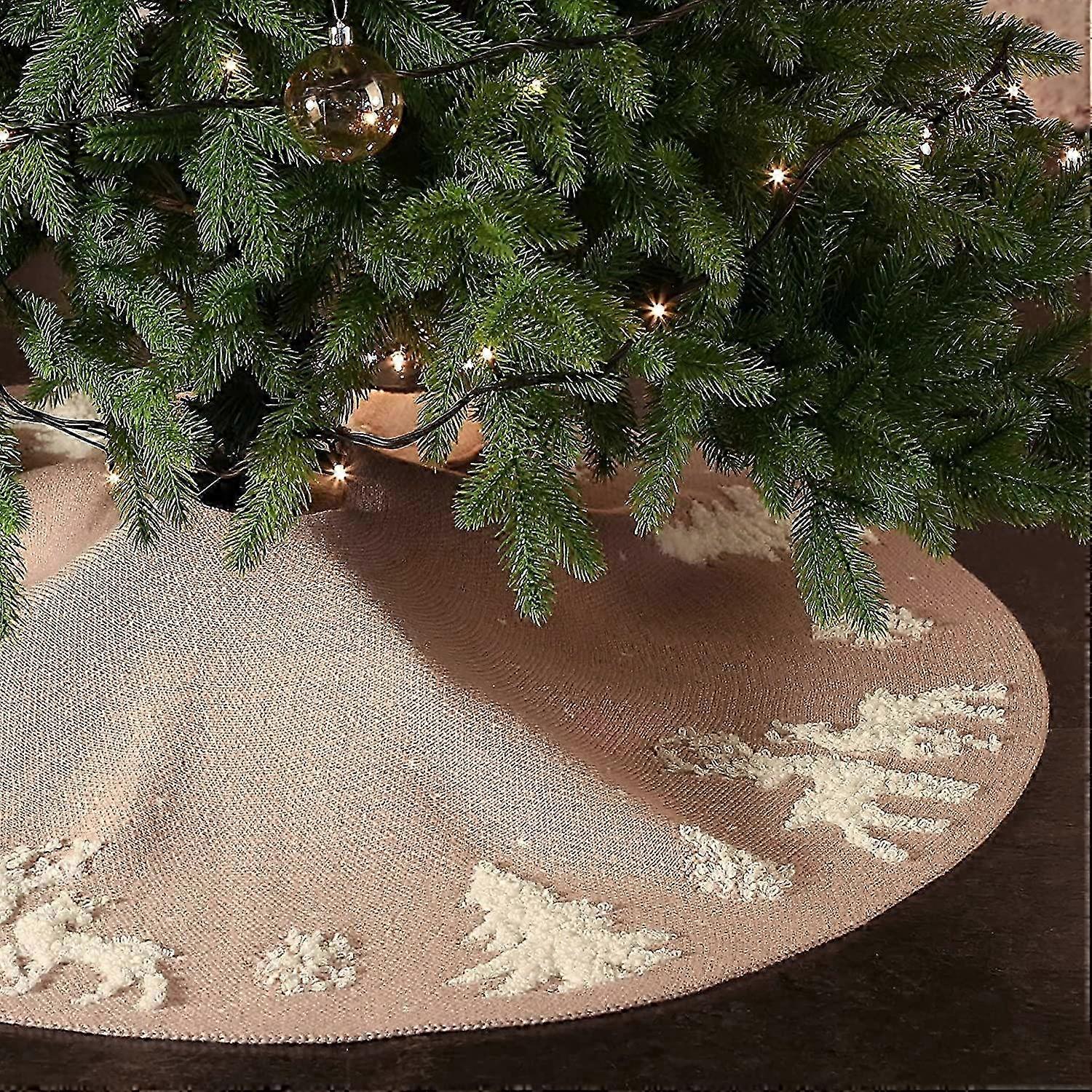 Jupe de sapin décorative de 92 cm, en maille beige, idéale pour les fêtes de fin d'année.