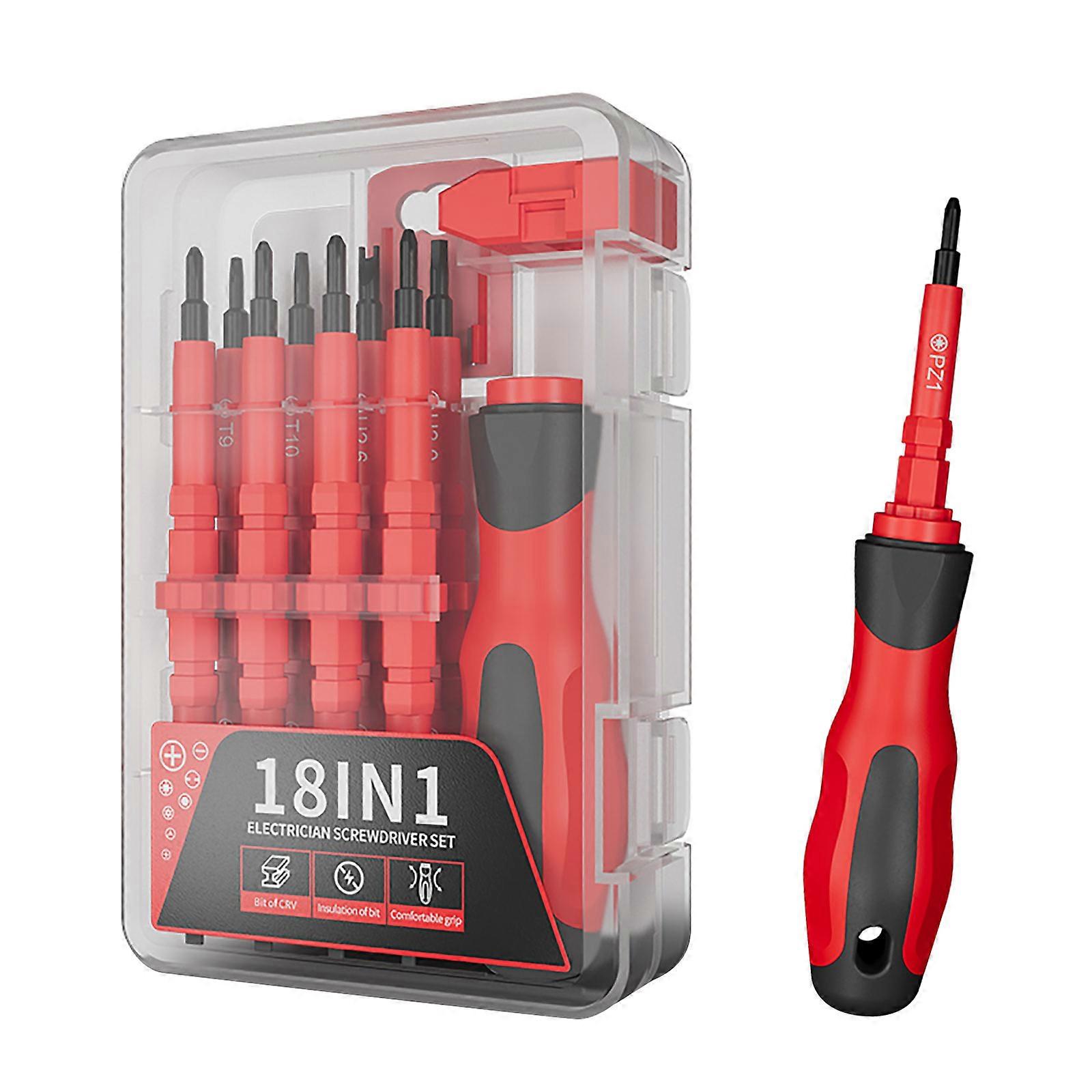 Multiple Purpose 18 Part Electrician Tool Set Highlighting Permanent Substance and Dense Storage Plan Multicolor