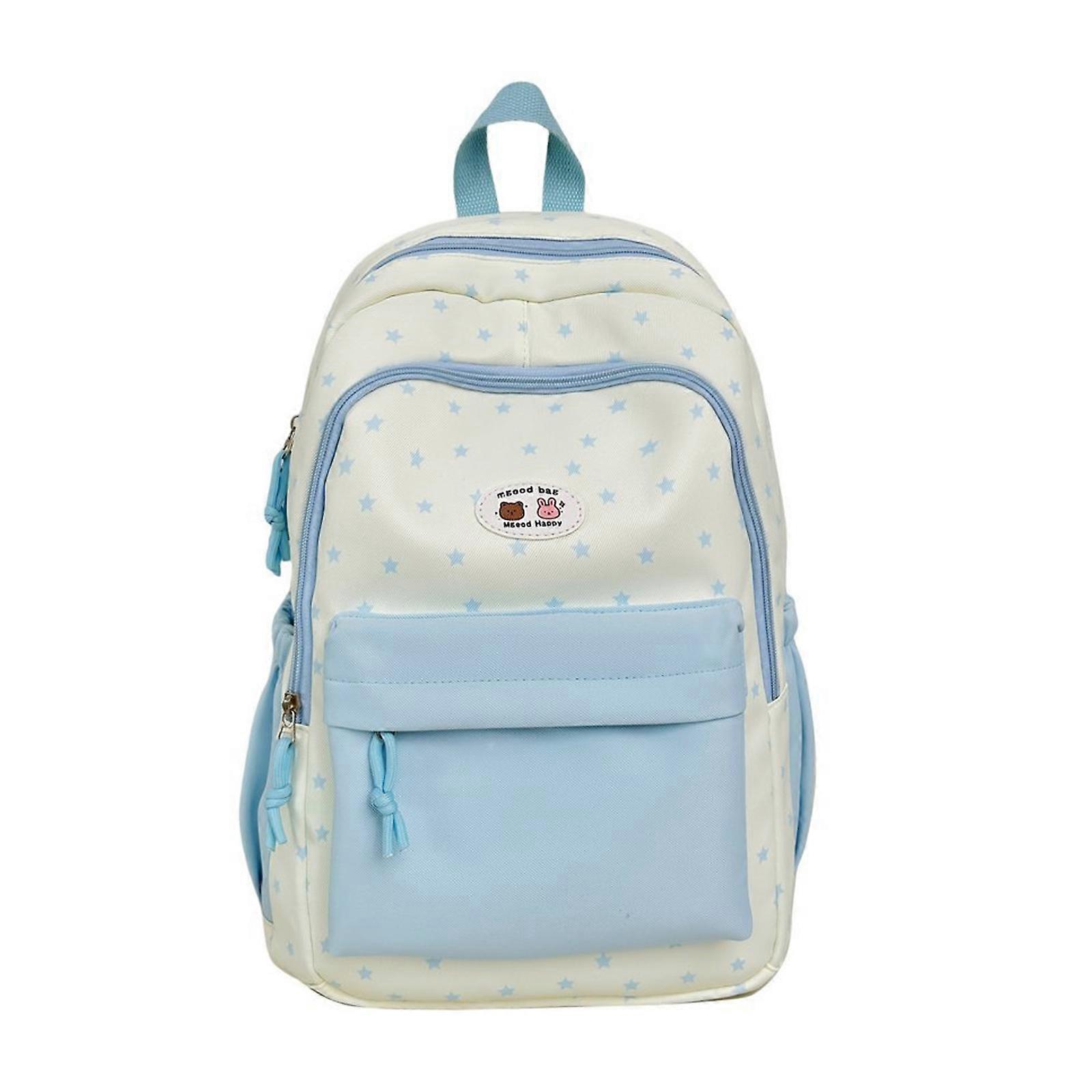 Wear Resistant Nylon Backpacks with Star Pattern Ergonomic Strap Multiple Compartments Ideal for Study Work Outdoor Activity  Sky Blue