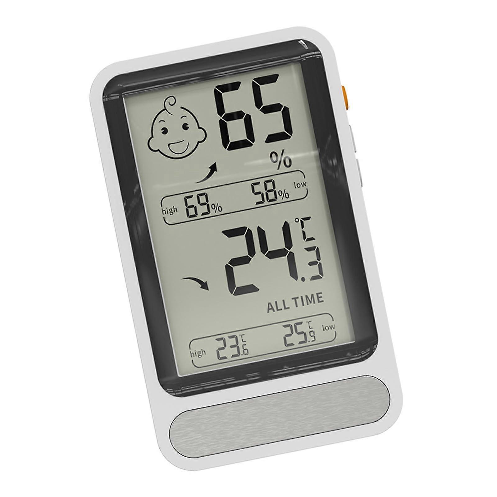 Digital Hygrometer with Memory and Backlight for Nursery or Home, Large Display ABS Temperature Humidity Monitor White