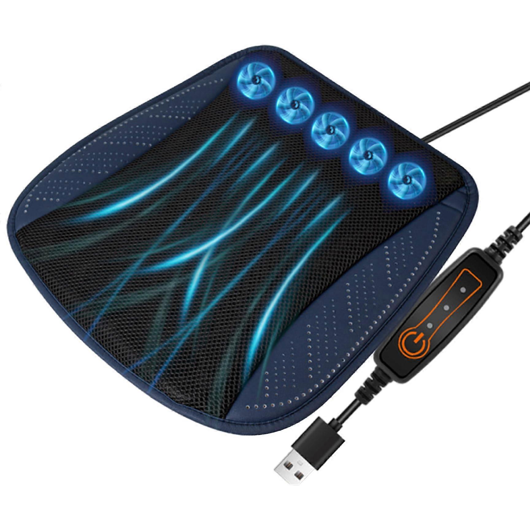 3 Speed 17x17 Inch Cooling Seat Cushion With 5 Fans USB Breathable Mesh Car Chair Pad Non Slip Backing For Trucks SUVs