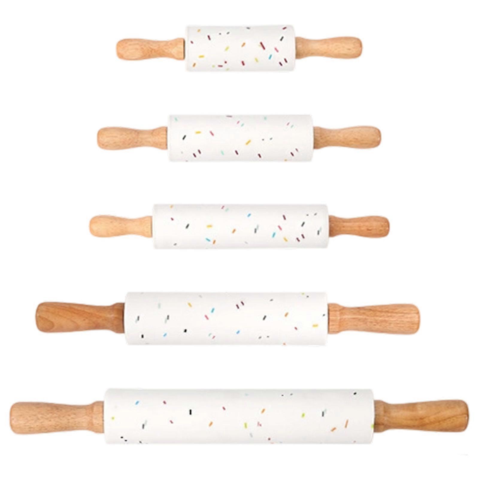 Multicolored Speckled Baking Roller Ergonomic Plastic/Wood Handle Nontoxic Silicone Rolling Pin for Pastry Preparation Multicolor