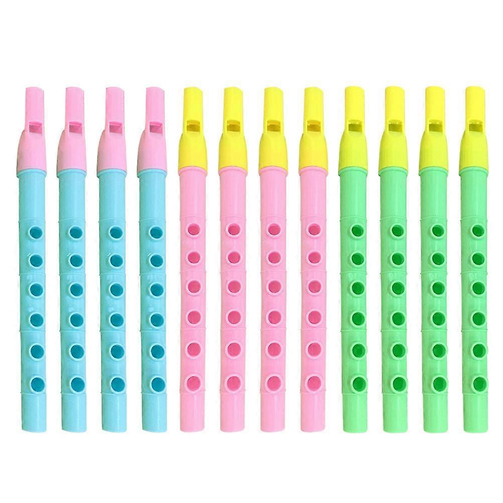 12pcs 6-Hole Descant Recorder Flute Beginner Children Music Playing Wind Instruments (Random Color)