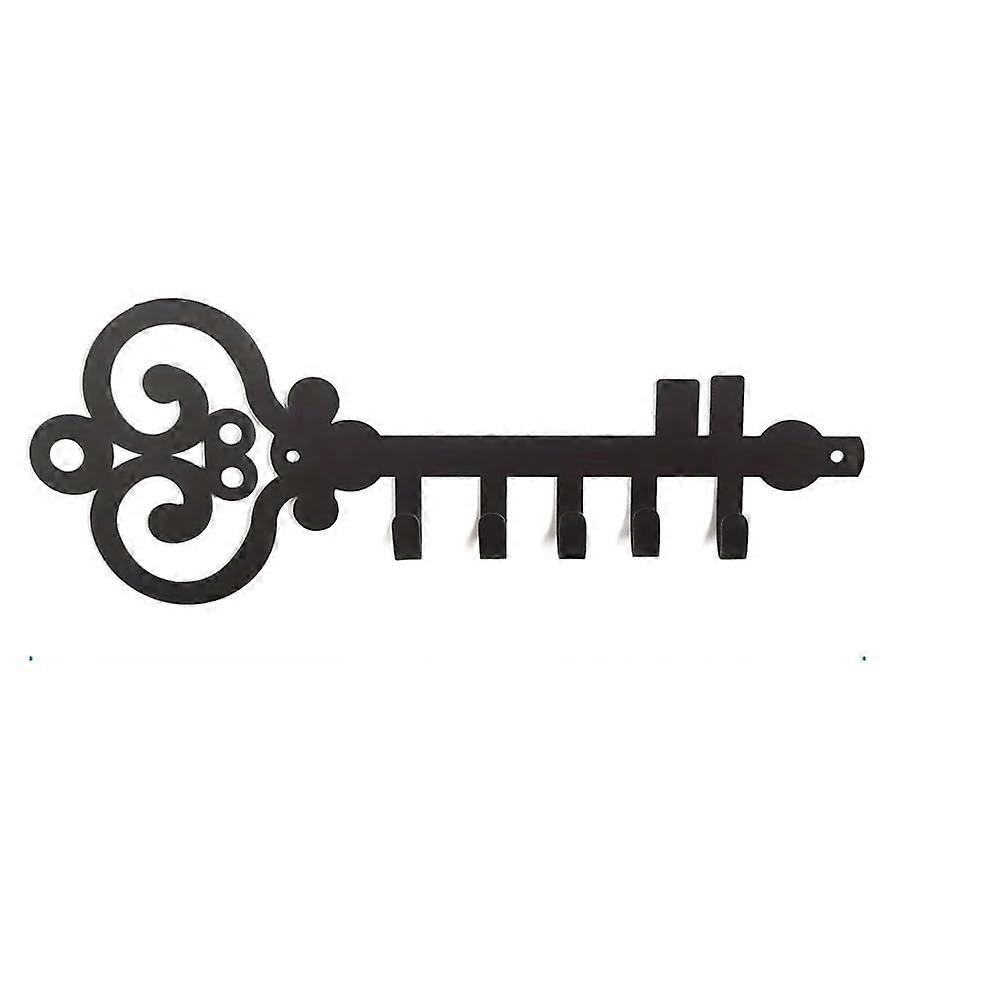 Wall Mounted Coat Rack with Keychain Storage Hooks, Decorative Black Metal Key Organizer for Home