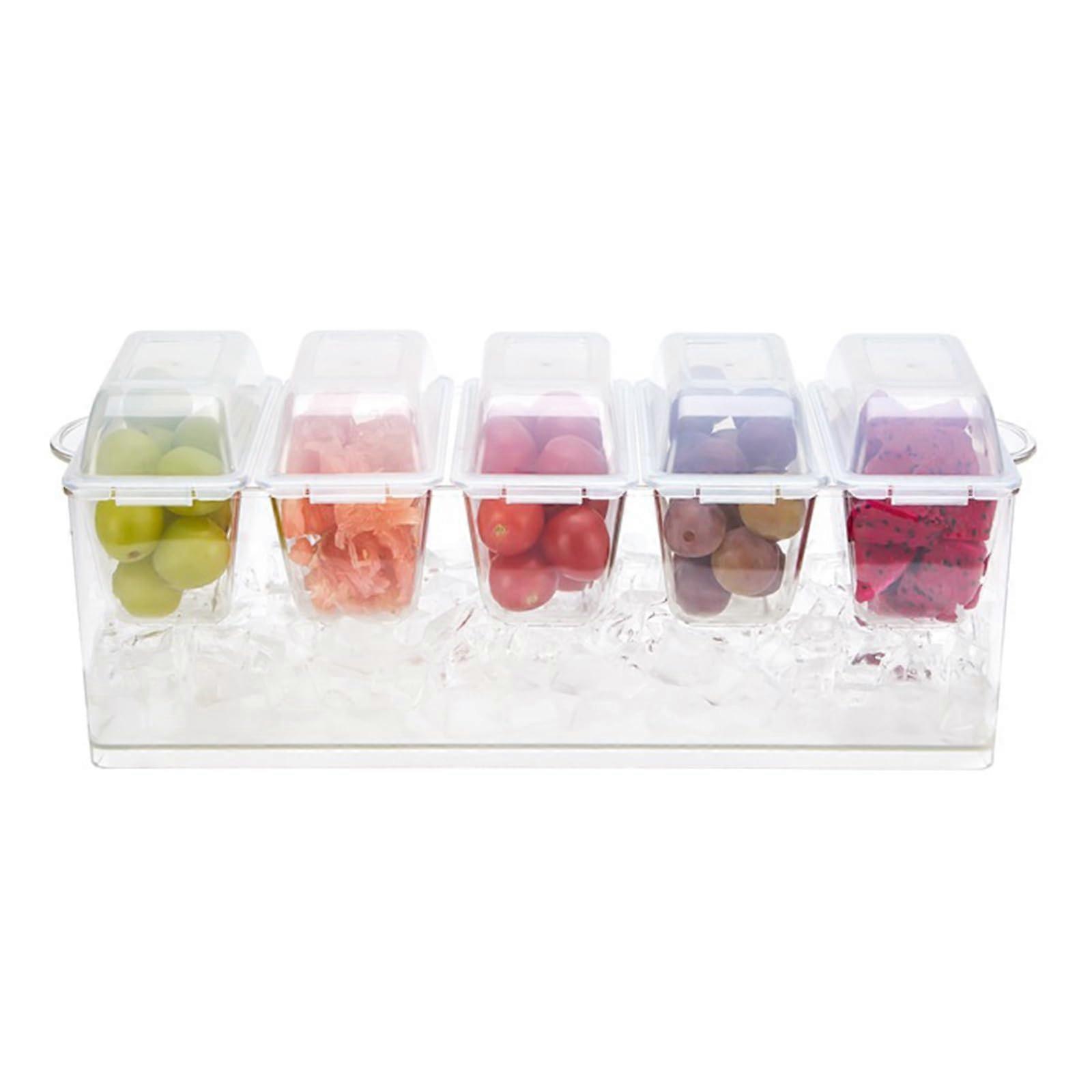 Fruit Storage Container with 5 Slots Clear Plastic Condiment and Snack Box for Home Office Travel