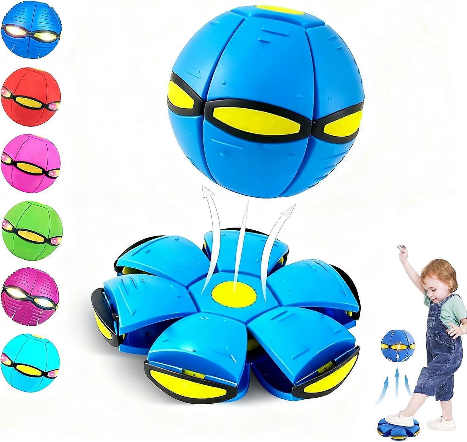 Magic Metaball, Children's Bouncing Ball, Magic Flying Saucer, Bouncy Ball, Parent-Child Interaction, Dual Form Freely Switchable, with 6 Light (Blue)