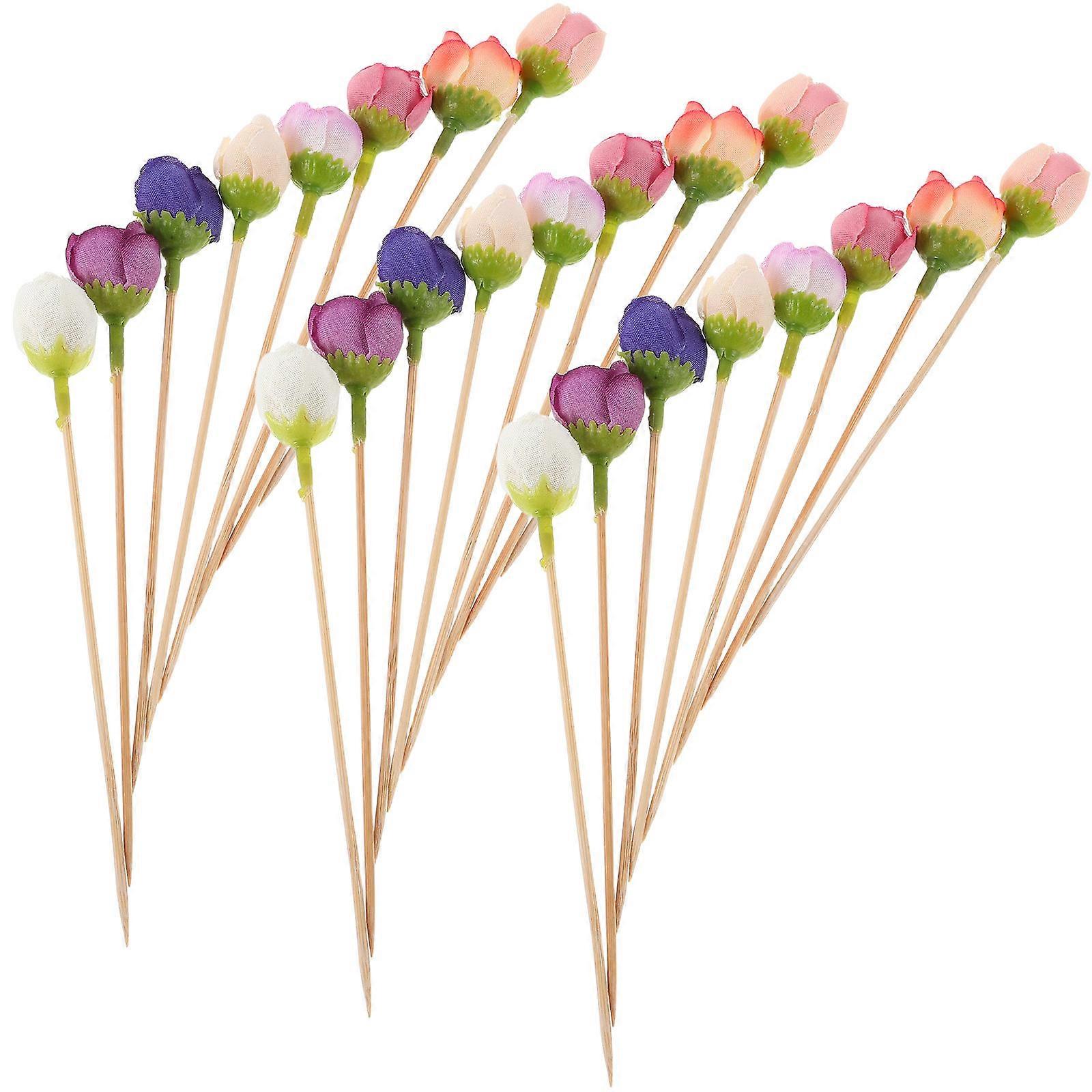 Cocktail Garnish Skewers Rose Flower Picks Elegant Design For Parties Food Displays Assorted Color 30Pcs