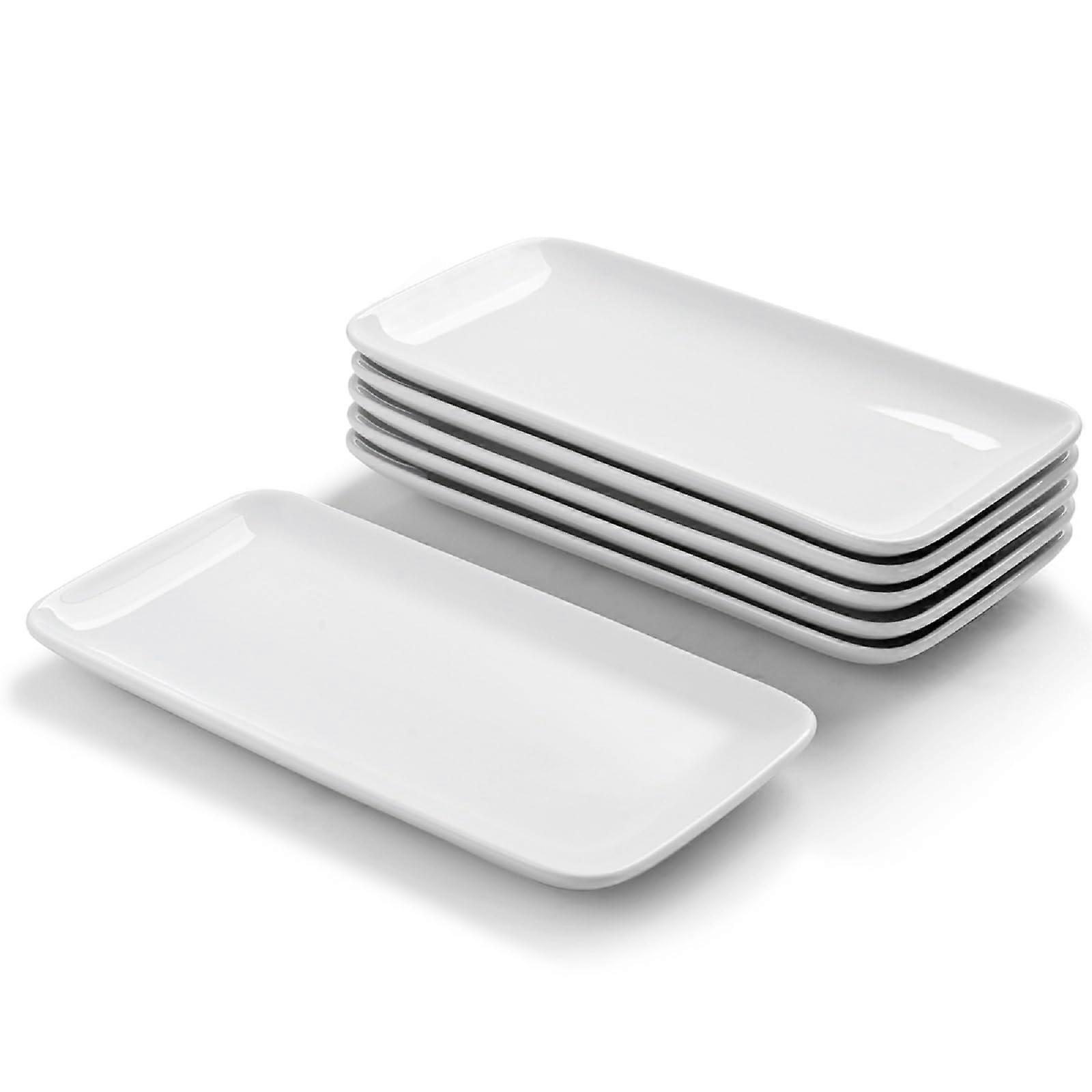 Rectangular Serving Plates Set Of 6 Porcelain White 23 x 12 cm Antipasti 23.5 x 12 cm Modern For Desserts Sushi Cakes