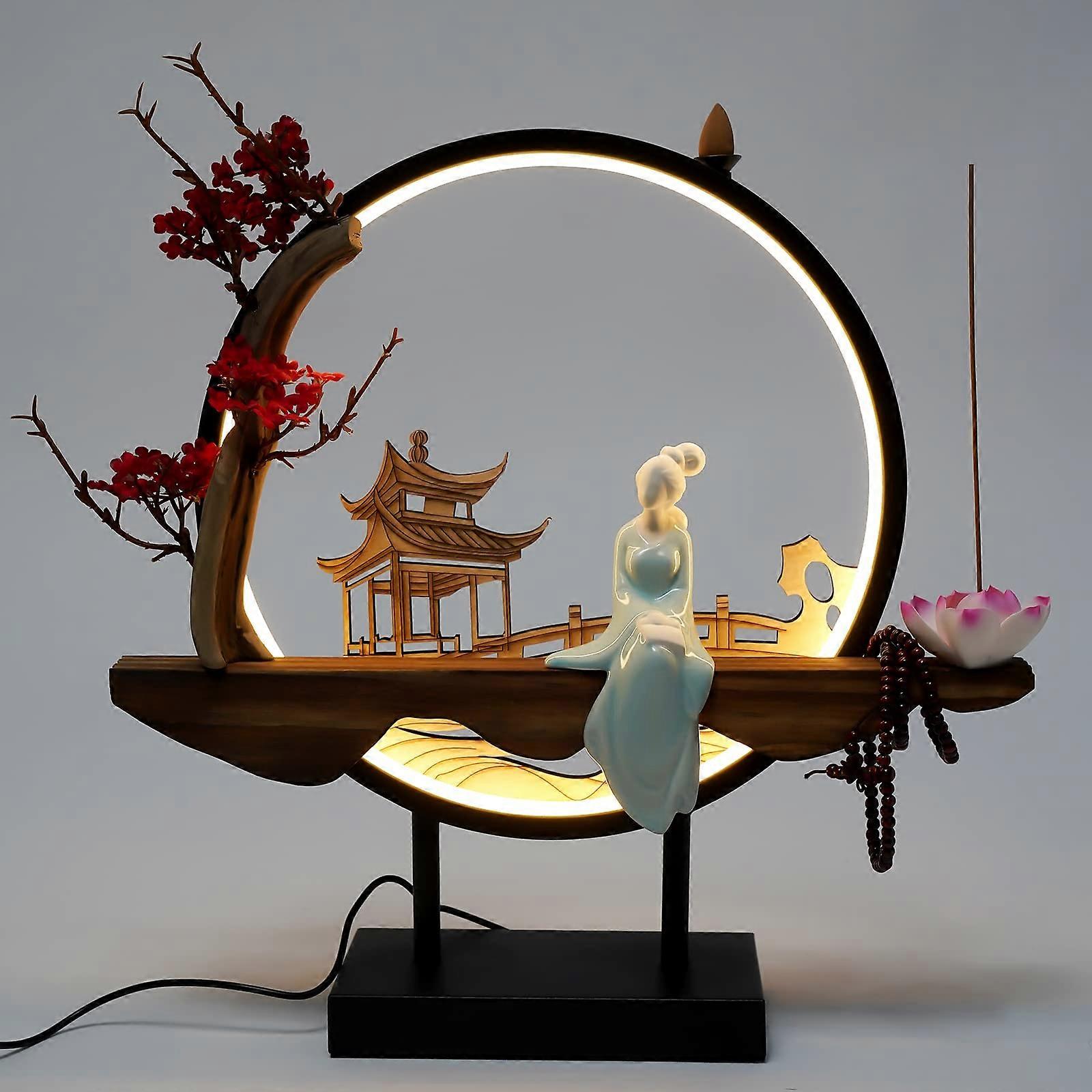 Backflow Incense Burner with LED Light and Red Plum Blossom Ceramic for Home Relaxation