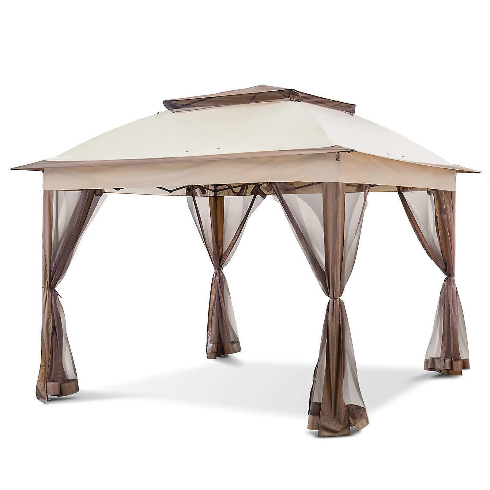 11x11 Pop Up Gazebo with Mosquito Netting, UV Protection Canopy Tent for Outdoor Events, Beige