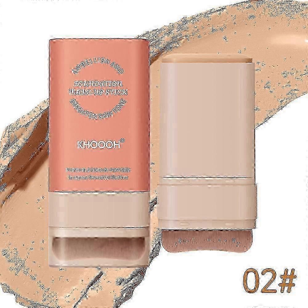 Foundation Stick, Multi-Use Foundation Stick Makeup with Built-In Foundation Brush, Lightweight Buildable Medium-to-Full Coverage, Longwear Contour St