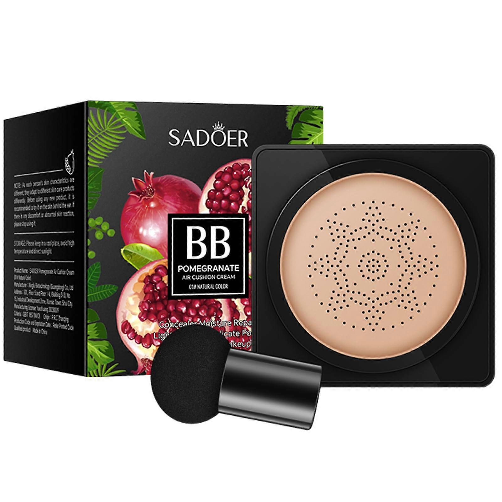 Pomegranate Infused Hydrating CC Cushion Foundation with Mushroom Head, Full Coverage Natural Ivory 20g