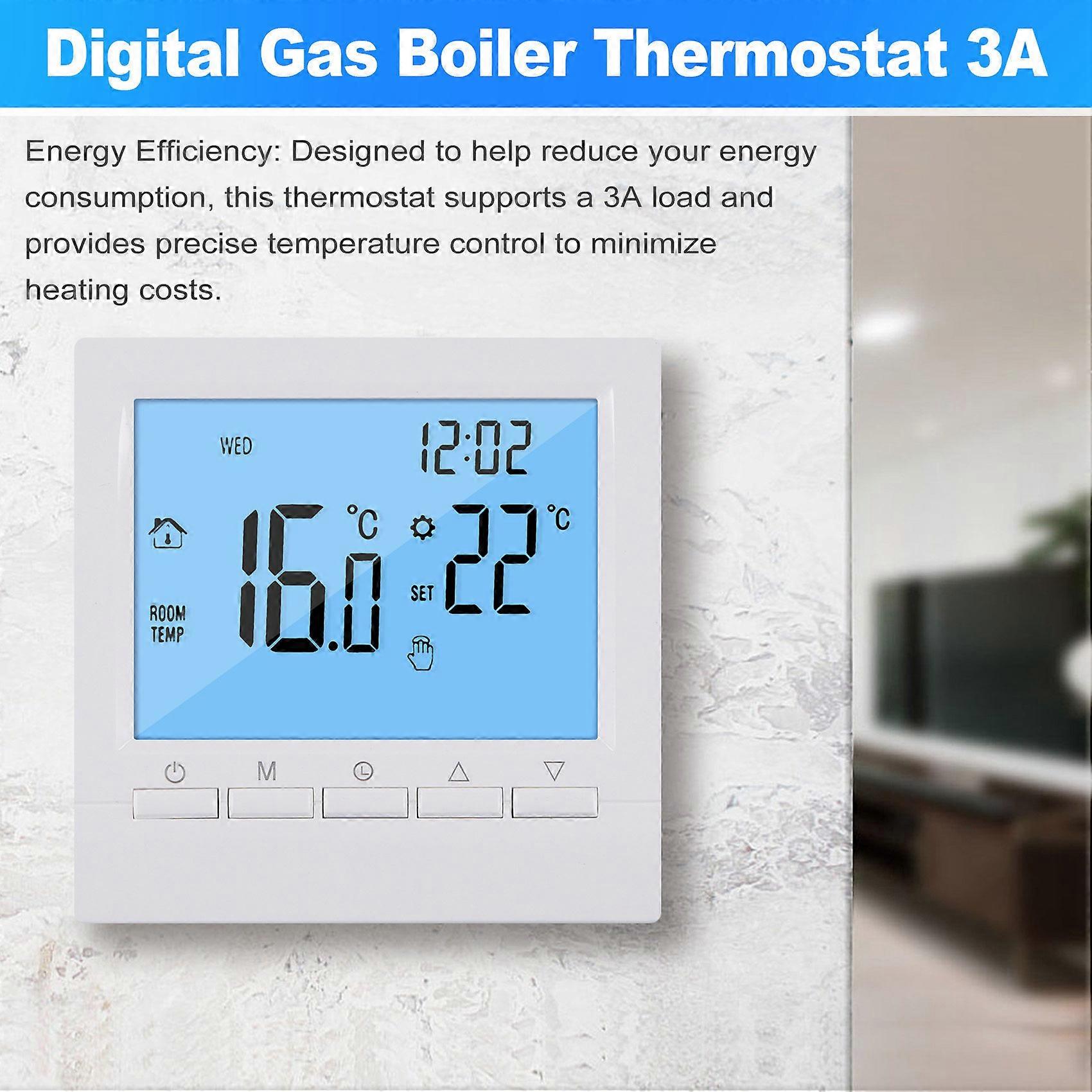 Programmable Digital Thermostat 3A Weekly Room Temperature Controller for Efficient Home Heating White Backlight