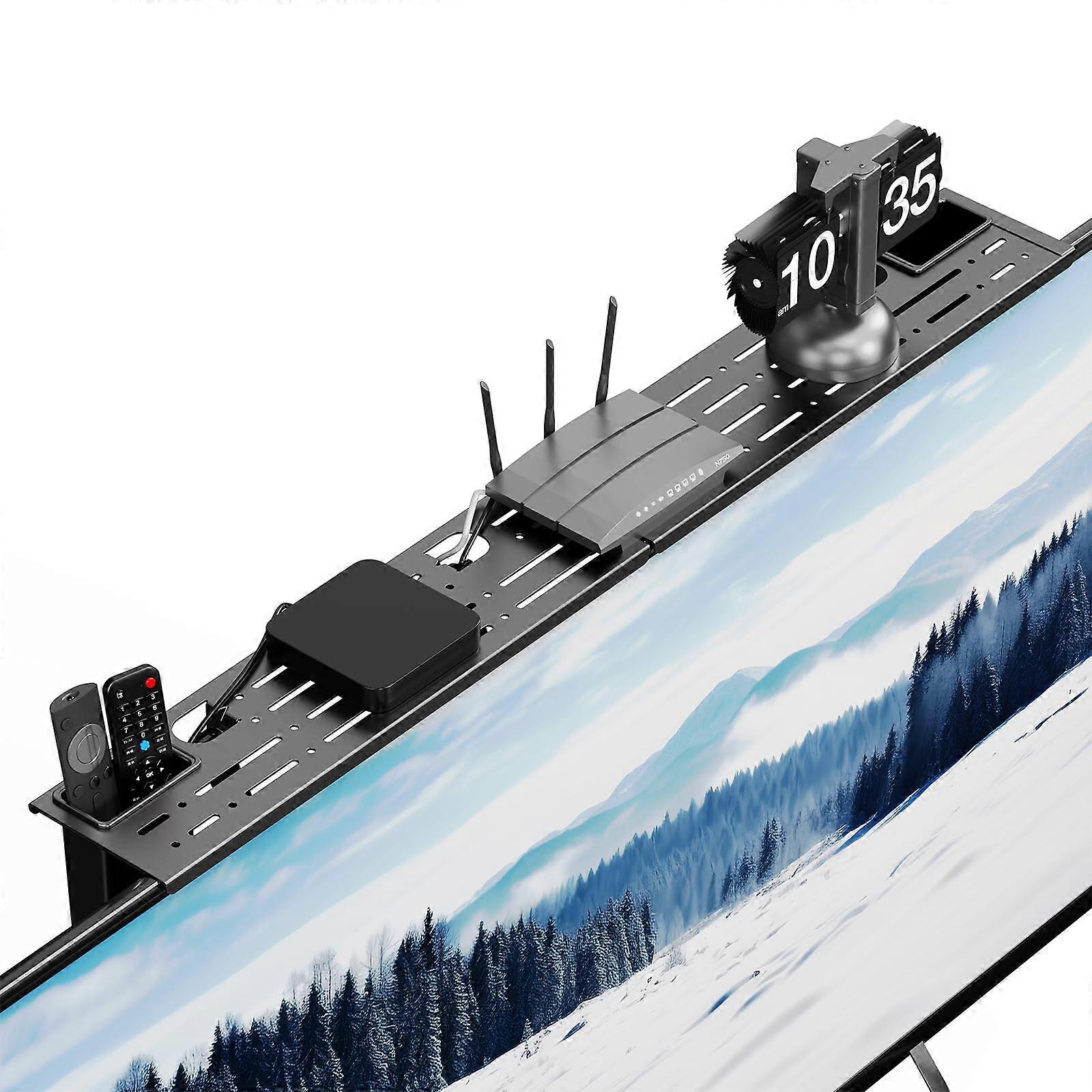 Adjustable Steel Monitor  Shelf with 2 Storage Boxes for TV and Computer, 34.65 x 4.33 Inch Black