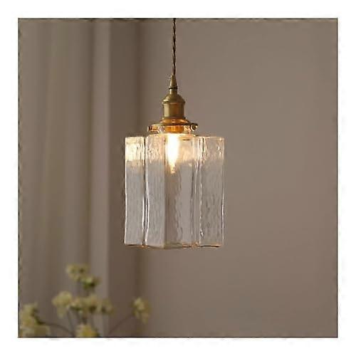 Retro Hammered Glass Pendant Light with Square Shade for Kitchen Island and Dining Room, E27 Socket