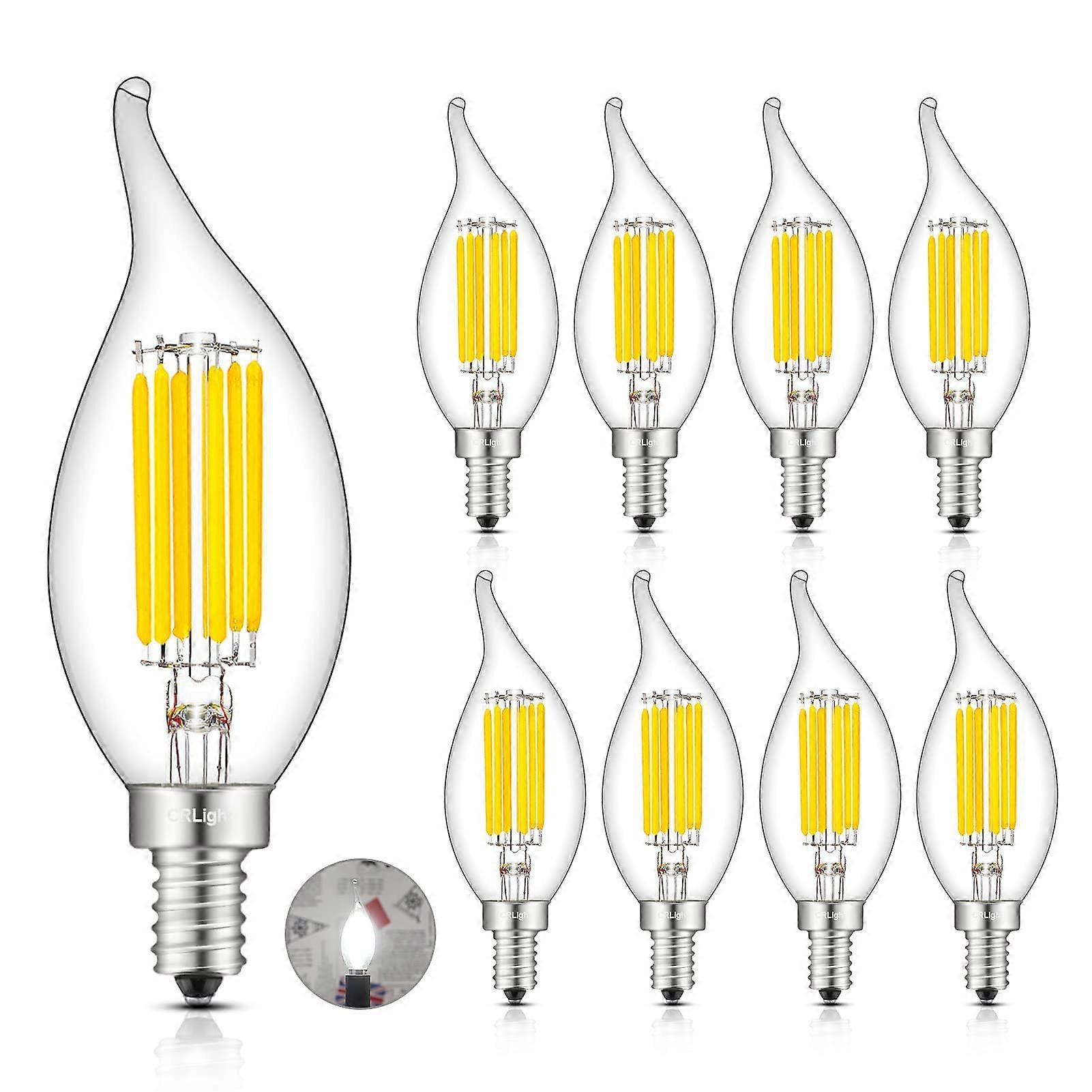6W Dimmable 5000K LED Candelabra Bulbs E12 Antique Edison Style 800LM CA11 Flame Tip 8 Pack