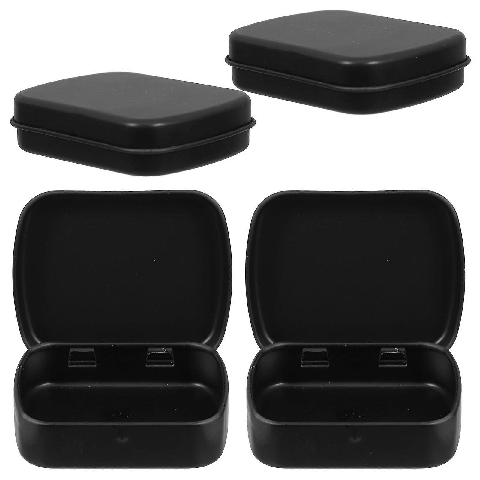 Black Flip Lid Metal Tin Box for Storage 4Pcs Small Storage Containers