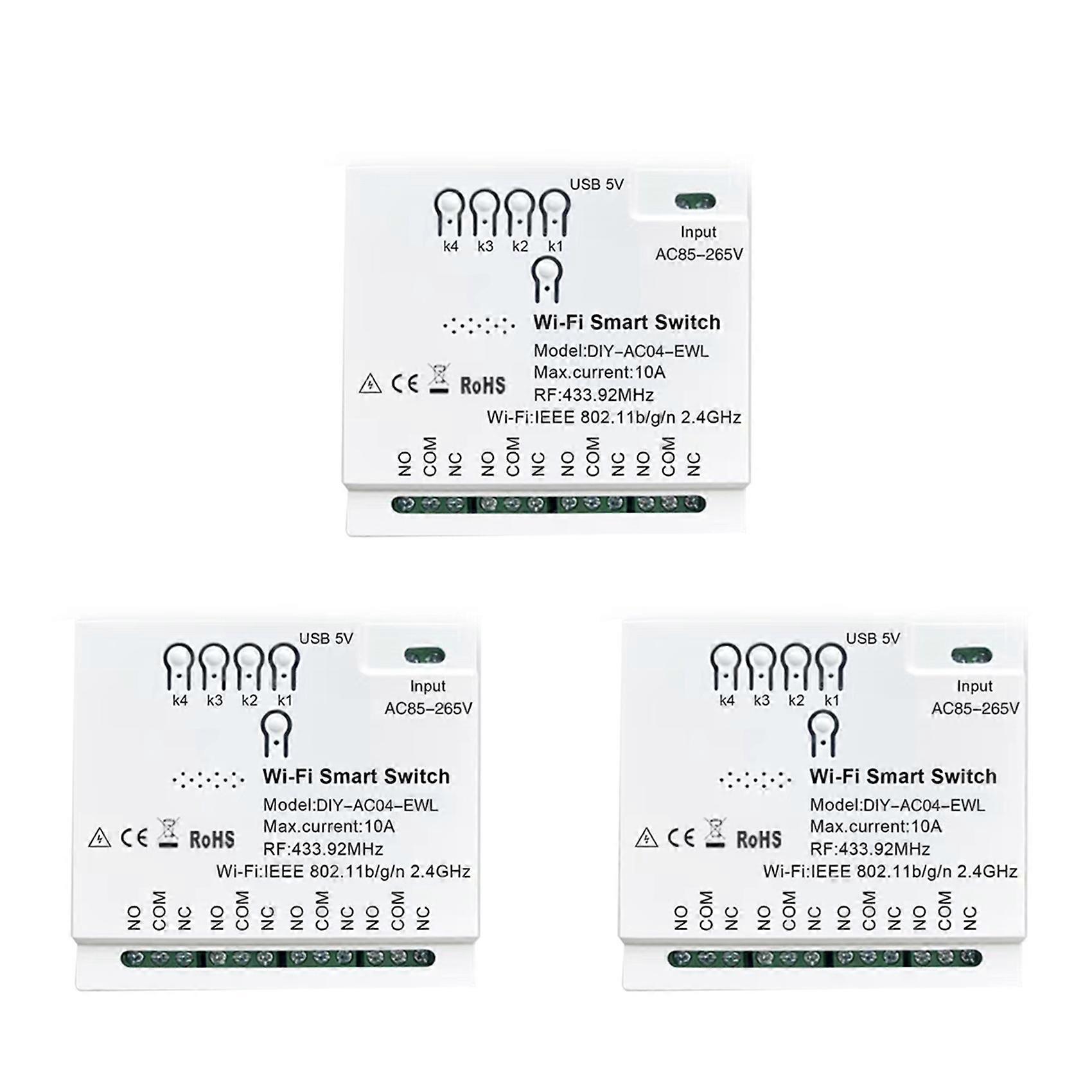 3X 4CH EWeLink WiFi Smart Switch RF433 85-265V 2.4G WiFi Smartlife Home Automation Module for IFTT Alexa Google Home