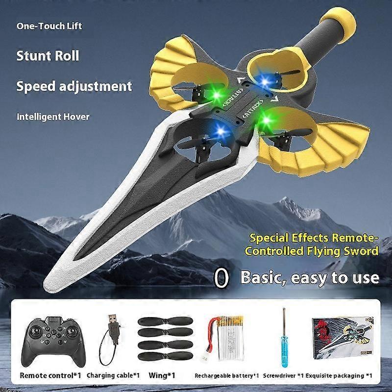 Gift Set Boys RC Stunt Plane, 4-Axis Flying Sword with Hand Wave/Controller Modes, Flashing Lights & 360 �� Stunt Flip