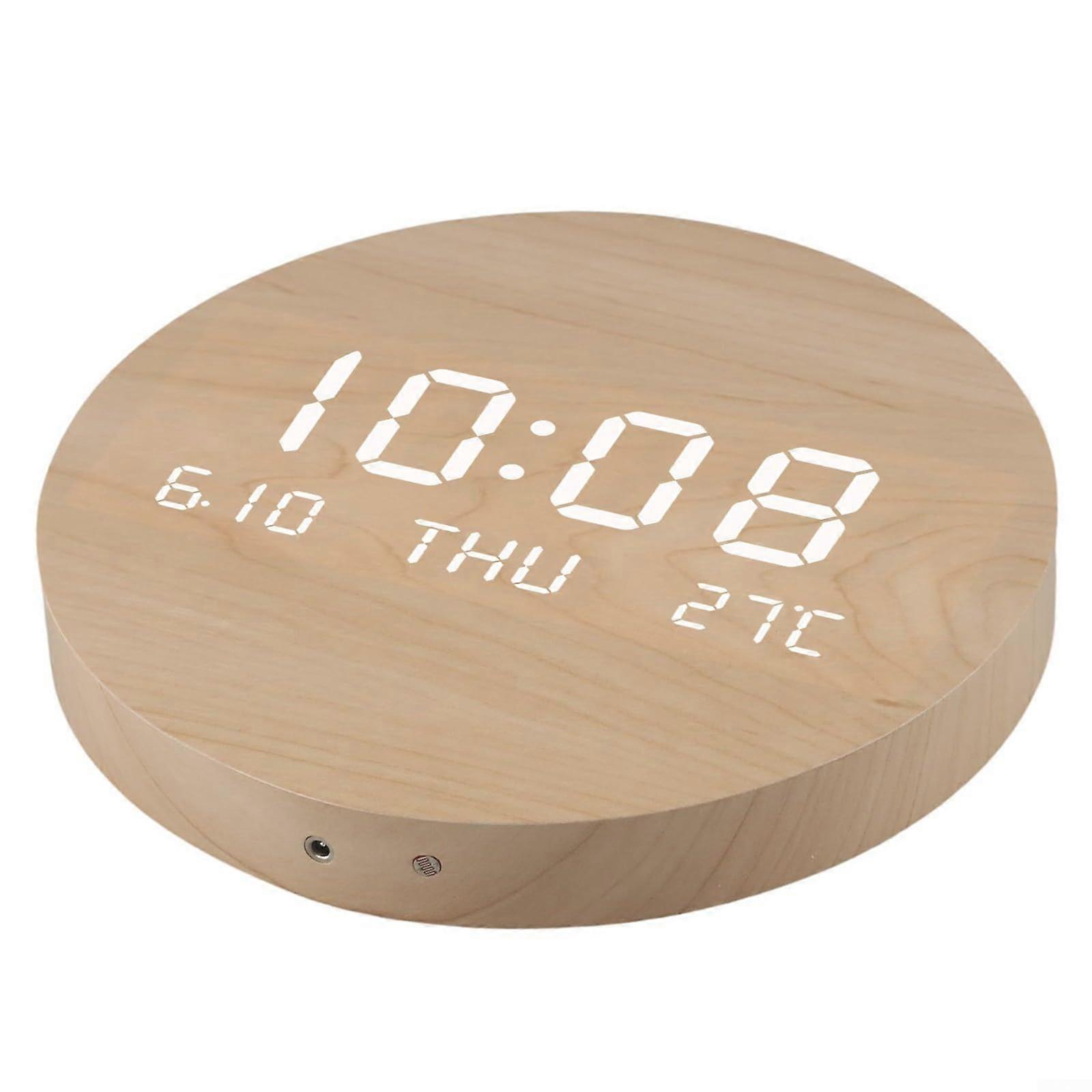 Wooden Wall Clock with LED, Date and Temperature, Silent Large Design for Living Room or Bedroom