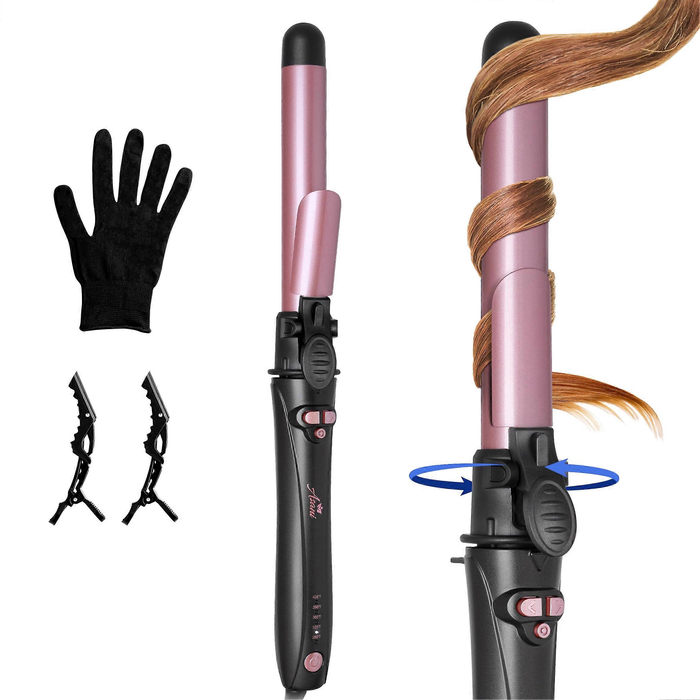 1 Inch Rotating Curling Iron with Automatic Rotation, Adjustable Heat, Dual Voltage for Beach Waves