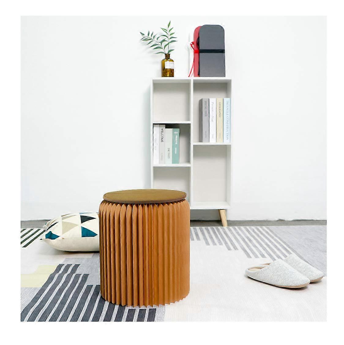 Folding Stool with Felt Cushion, SpaceSaving Foldable Design for Small Rooms, 13.8in Brown Round