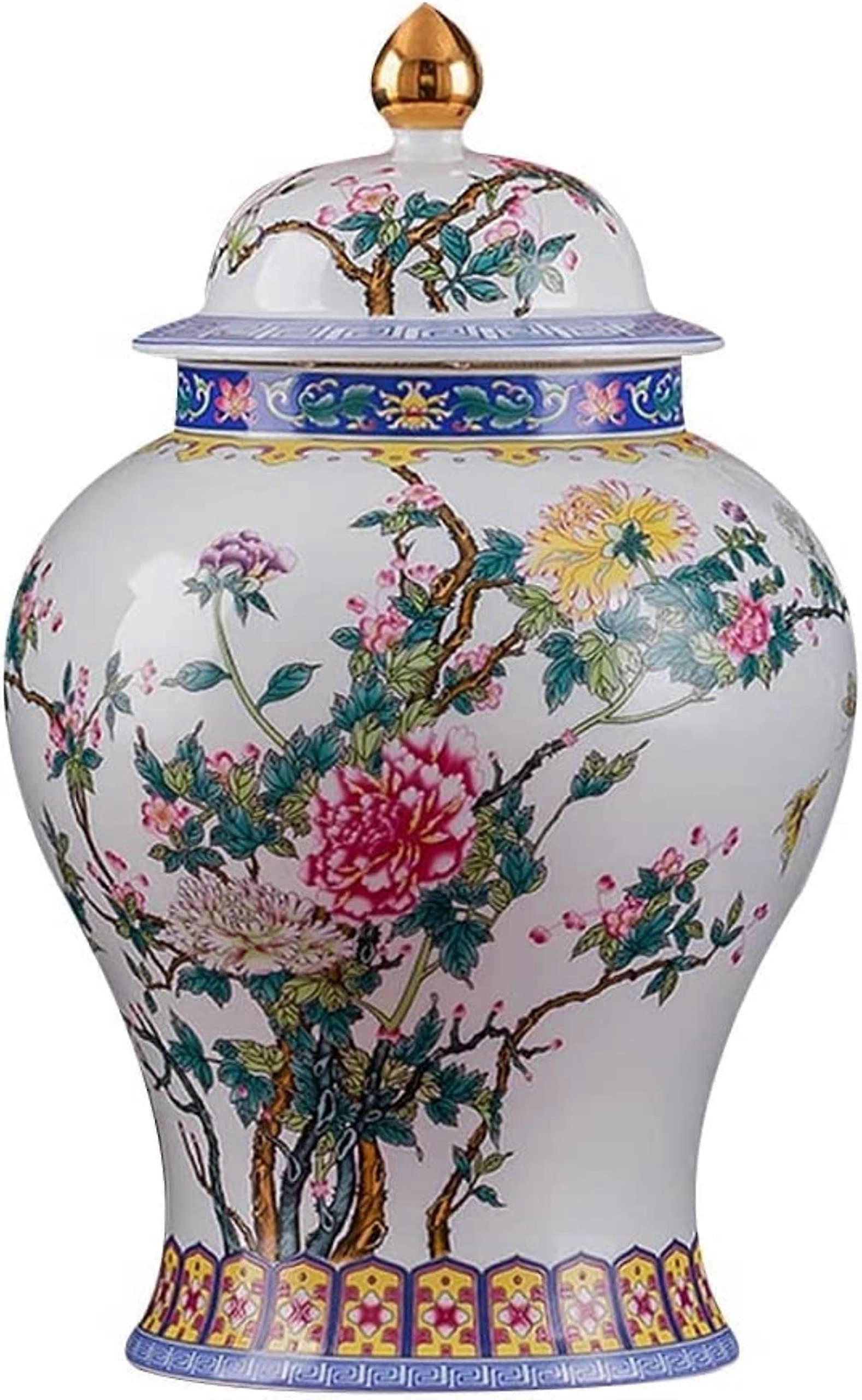 Ceramic Ginger Jar with Lid Elegant Home Accent Durable Porcelain for Kitchen Dining 24.5cm
