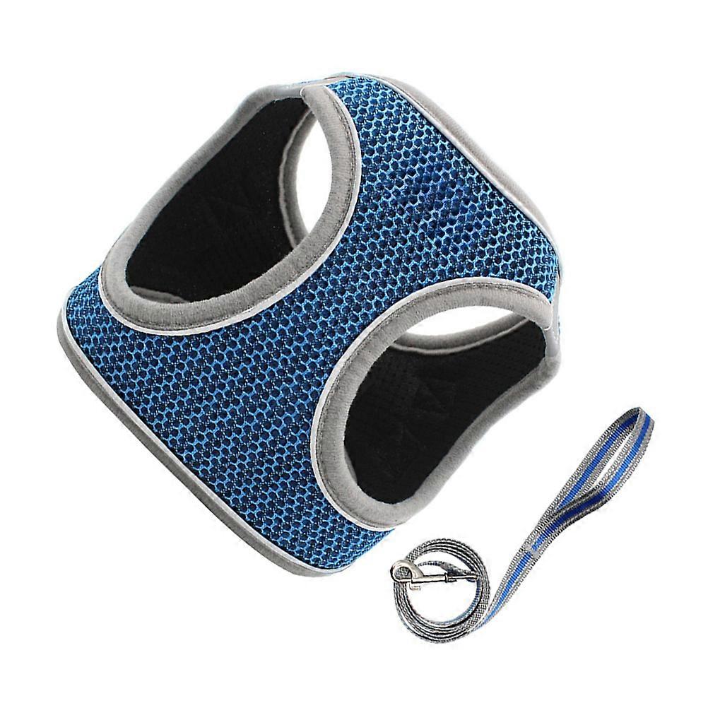 Reflective Cat Harness Set for Outdoor Use with Blue Cat Vest and Leash Set