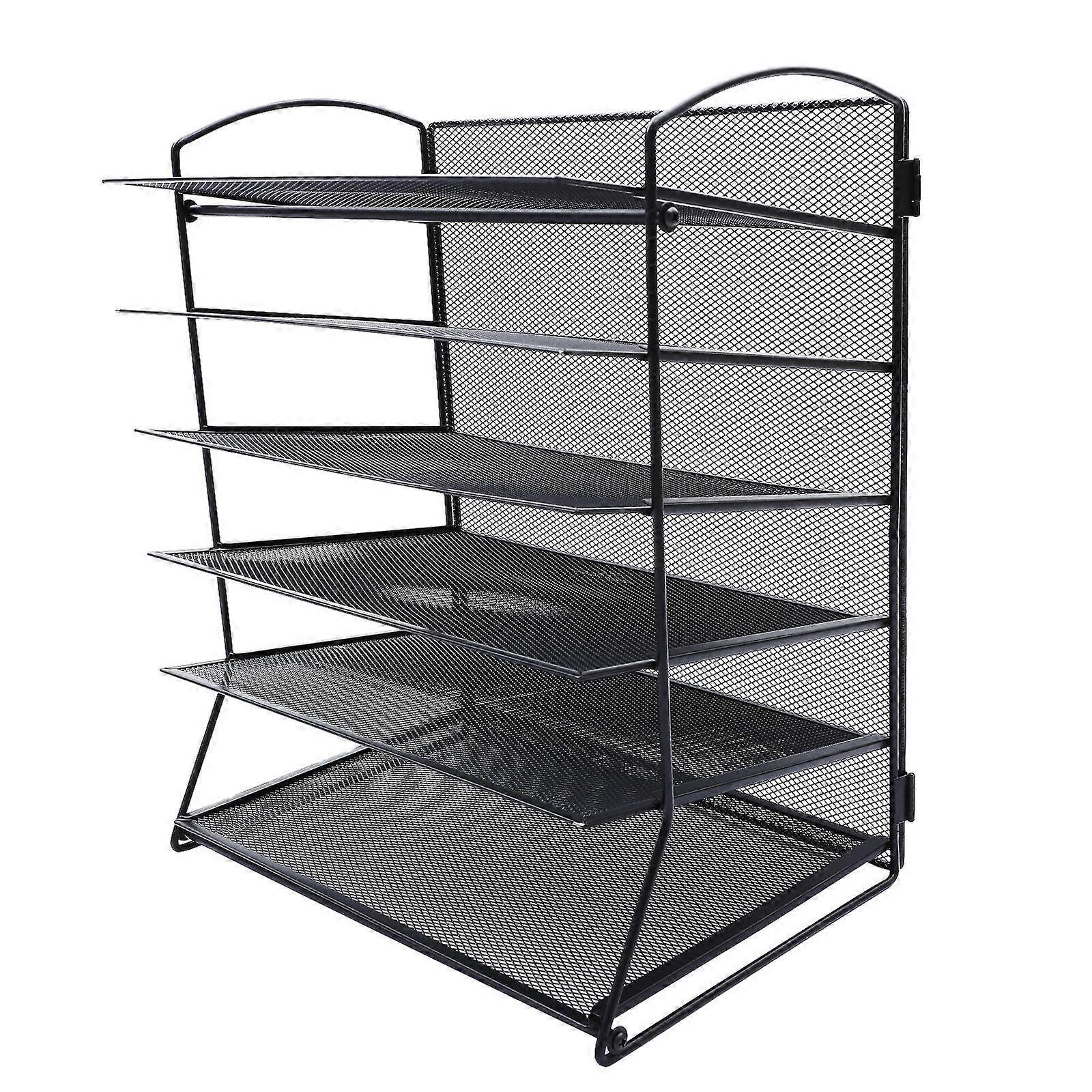 Iron File Folder Organizer for Office Document Storage Multi-Layer Rack Black Color 1 Set