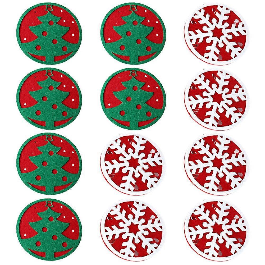 Christmas Tree Felt Cup Coaster Mat for Drink Use 12Pcs