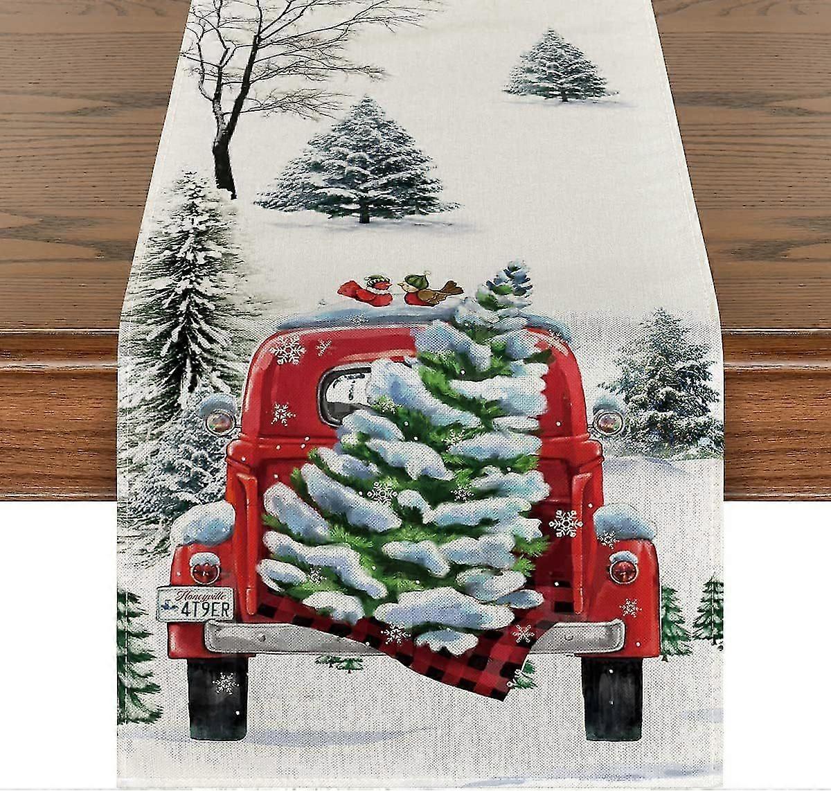 1pc, Lin Table Runner, Christmas Theme Table Runner, julepynt, Santa Claus Winter