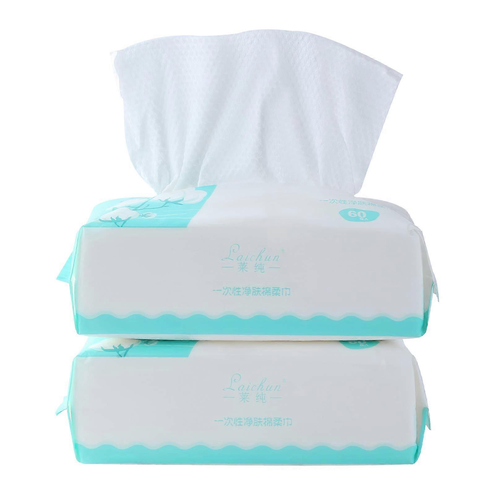 Ultra Soft Extra Thick Disposable Face Towels 2 Pack 120 Count Cotton for Sensitive Skin