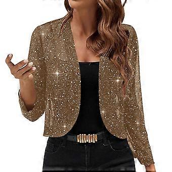 Damesbolero met mesh, 3/4 mouwen, open voorkant, pailletten, glitter, cropped vestje, cocktailparty shrug, korte jasjes, zeeblauw XXL, nieuw binnen