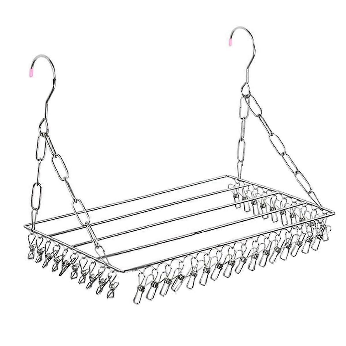 Stainless Steel Balcony Clothes Drying Rack with 36 Clips, Windproof MultiGarment Laundry Hanger