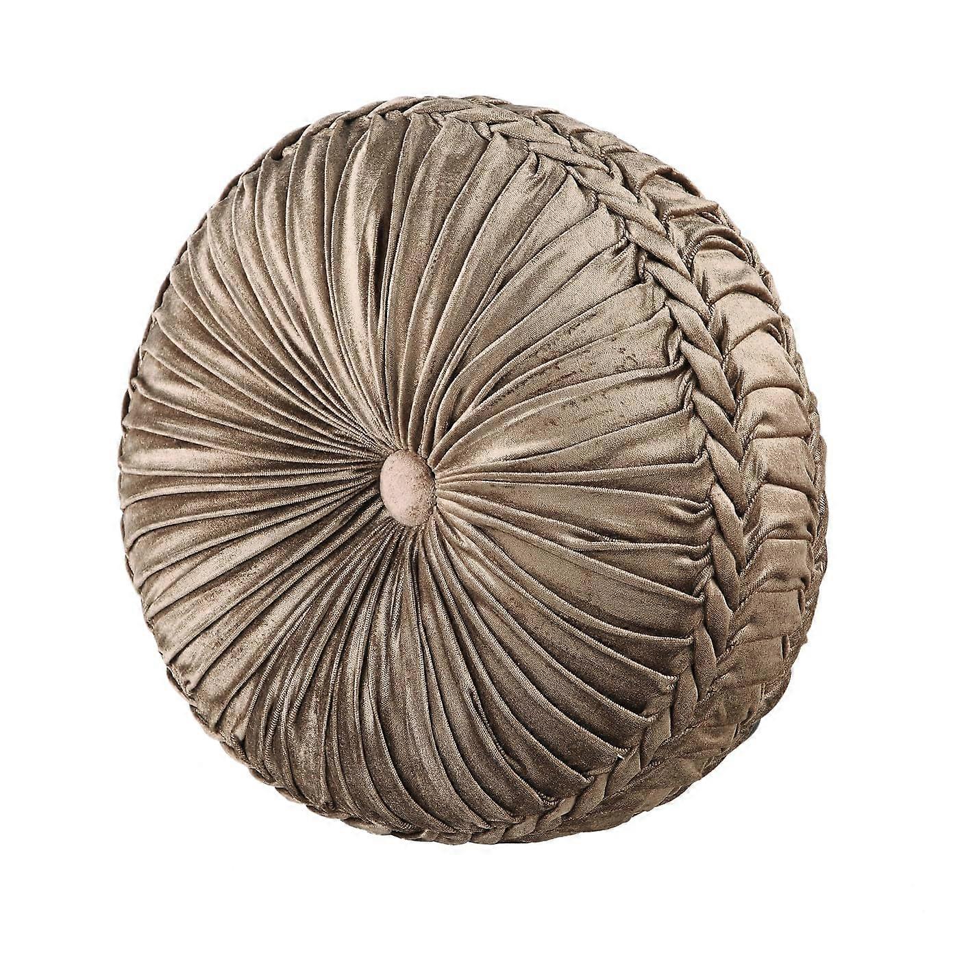Round Tufted Decorative Throw Pillow Brown Victorian Style Reversible Polyester Cushion