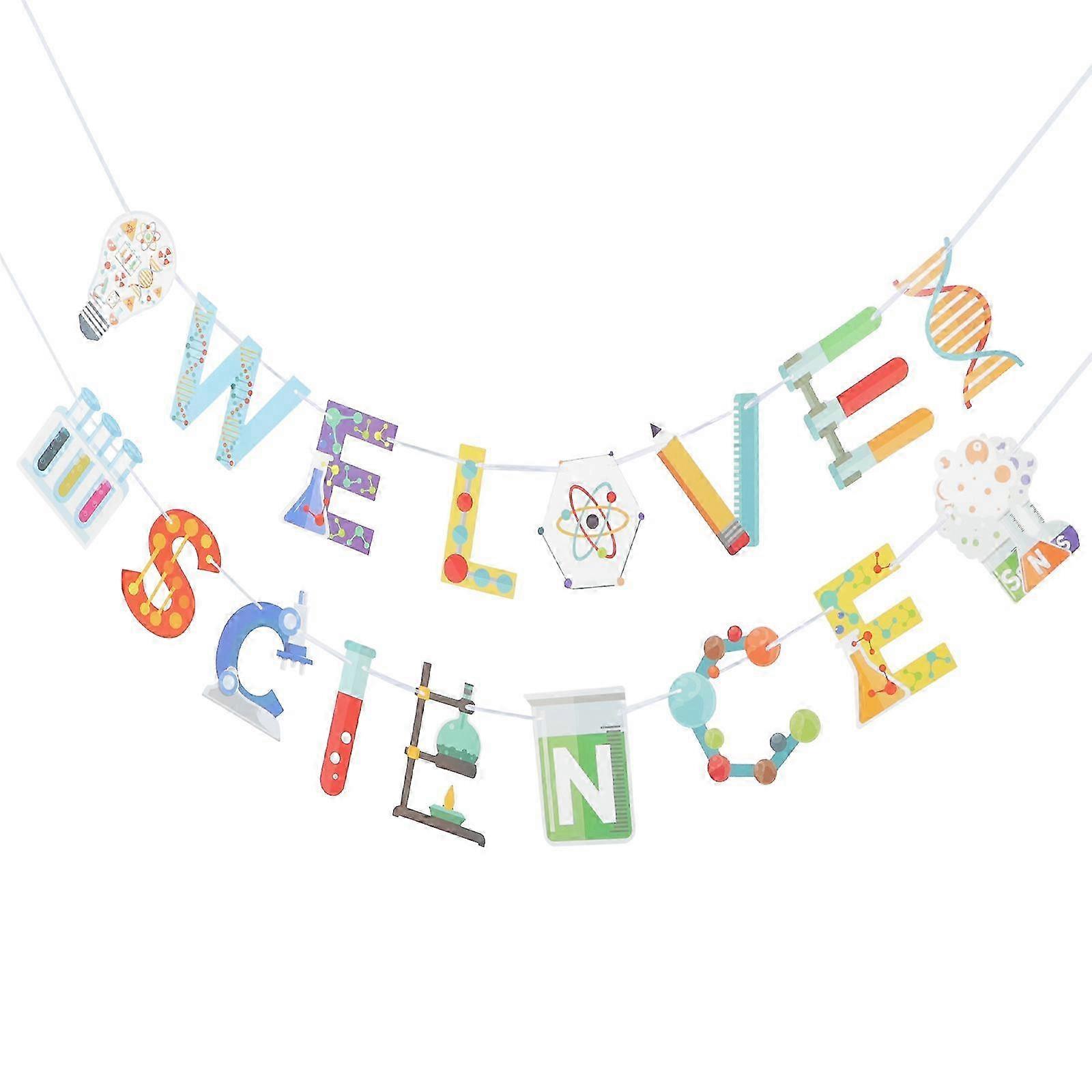 Science Party Decorations Pull Flag Banner Multi Colored Triangle Flags Science Theme Birthday Classroom Decoration 2Pcs